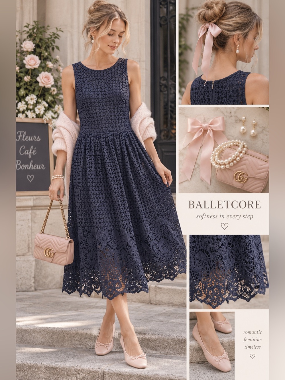 Black Collection Brand Women's Lace Midi Dress in Navy Blue Like New